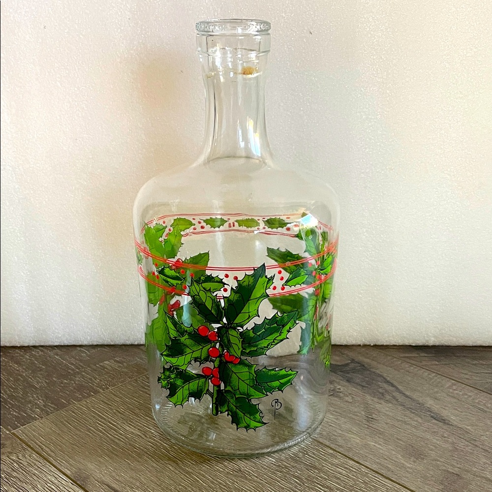 Mid-Century Holly& Berry Large Glass Decantor